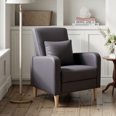 Faux-Shearling Accent Chair with Pillow, Modern Comfy Armchair with Ergonomic Backrest and Padded Armrests
