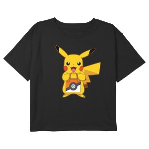Girl's Pokemon Halloween Trick or Treat Pikachu Crop Top T-Shirt - 1 of 3