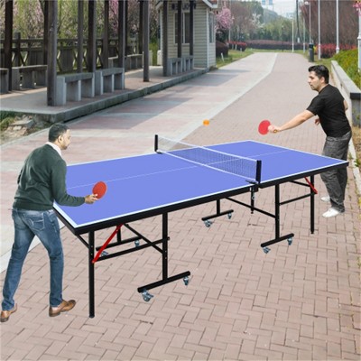 YONWAY 8ft Mid-Size Table Tennis Table Foldable & Portable Ping Pong Table Set for Indoor Games with Net, 2 Table Tennis Paddles and 3 Balls