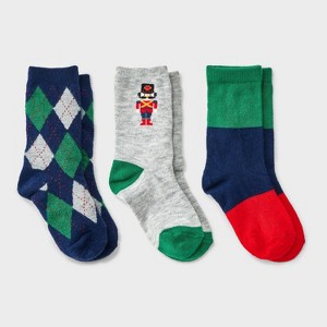 Toddler 3pk Nutcracker Argyle Crew Socks - Cat & Jack™ - 1 of 3