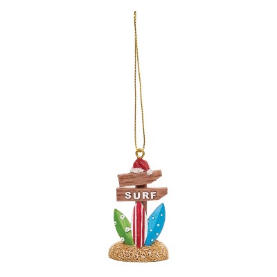 Beachcombers Surf Sign W/Santa Hat Ornament 1.38 x 1.18 x 2.56 Inches.