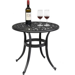 VINGLI 23.6" Cast Aluminum Round Patio Table with Umbrella Hole - All Weather Outdoor Bistro & End Table (Black) - 1 of 4