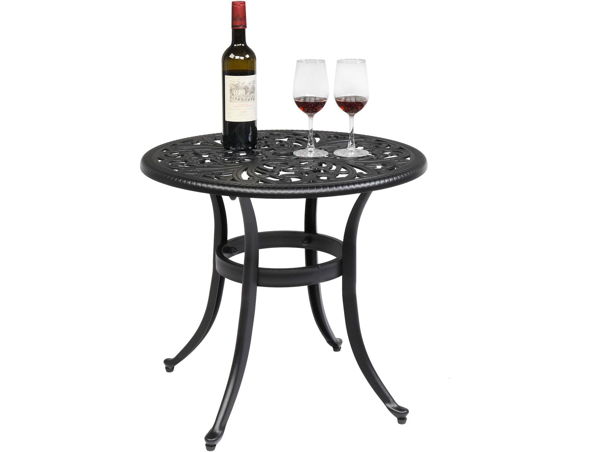 VINGLI 23.6" Cast Aluminum Round Patio Table with Umbrella Hole - All Weather Outdoor Bistro & End Table (Black)