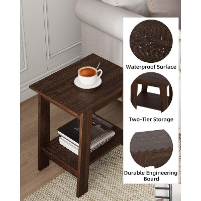 Wood Side Table with Storage Shelf, Small End Tables for Small Spaces, Square