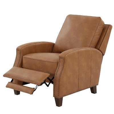 Saddle Brown Faux Leather Push Back Recliner with Nailhead Trim