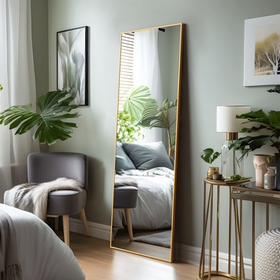 Neutypechic Metal Frame Rectangle Full Length Mirror Standing Mirror - 55"x16",Gold