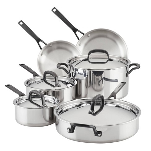 Made In Cookware - 10 Piece Stainless Steel Pot and Pan Set - 5 Ply Clad -  Includes Stainless Steel Frying Pans, Saucepans, Saucier and Stock Pot