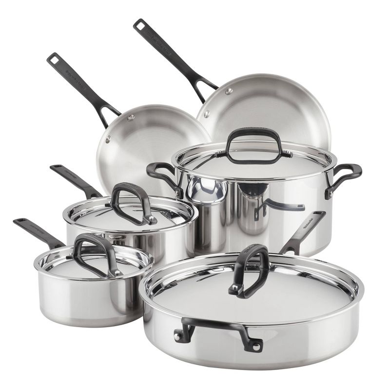 KitchenAid 5-Ply Clad Stainless Steel 10pc Cookware Set, 1 of 28