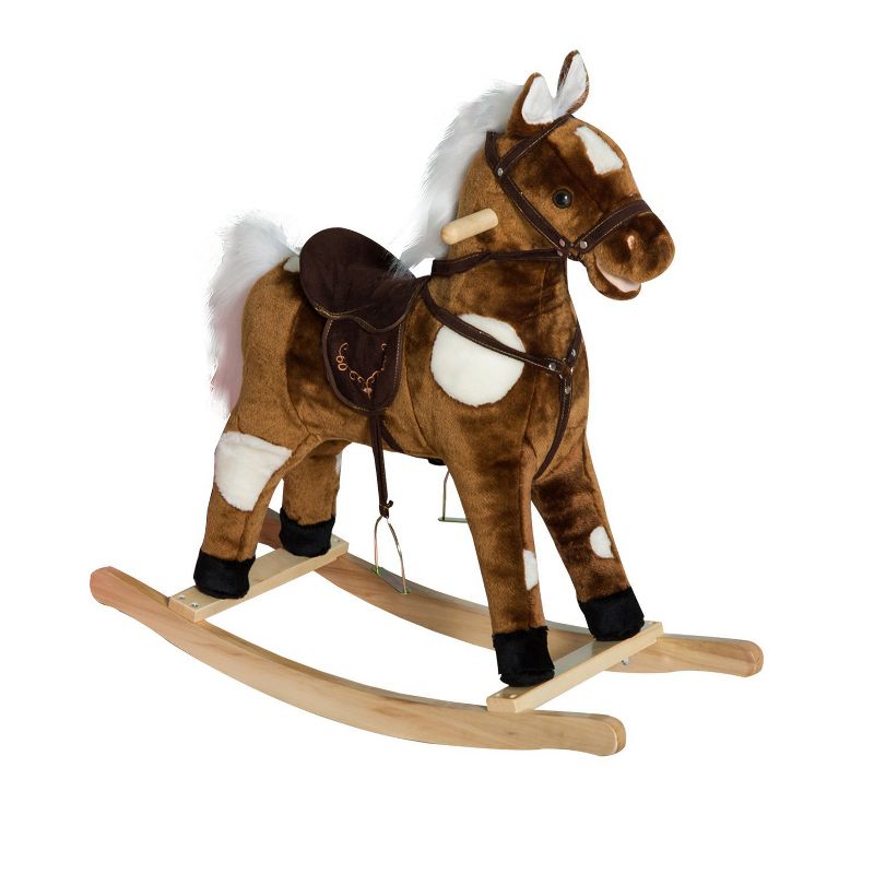 Qaba Kids Metal Plush Ride-On Rocking Horse Chair Toy With Nursery Rhyme Music - Dark Brown, 1 of 10