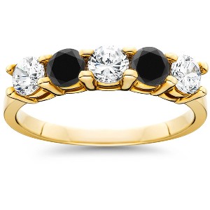 Pompeii3 1 1/4CT Black & White Diamond 5 Stone Wedding Ring 10K Yellow Gold - 1 of 2