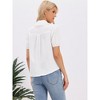 INSPIRE CHIC Women's Short Puff Sleeve Cotton Peter Pan Collar Button Up Crochet Panel Blouse - 3 of 4