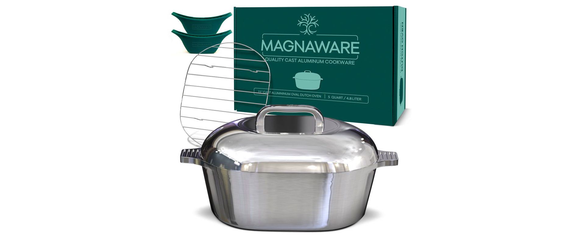 MAGNAWARE 5 Qt Cast Aluminum Oval Dutch Oven with Lid – Serves 4-8, Roasts, Stews & Cajun Cooking