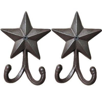 LunaLulinlk Pack 2 Vintage Architectural Star Hooks Decorative Western Home Wall Mount Coat Rack Hanger Rustic Decor Coat Hook