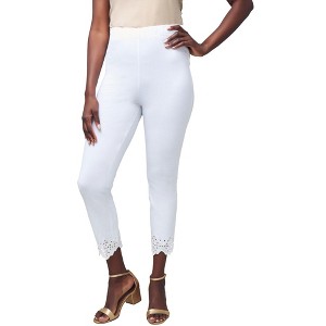 Jessica London Women's Plus Size Stretch Cotton Eyelet Capri Legging - 1 of 4