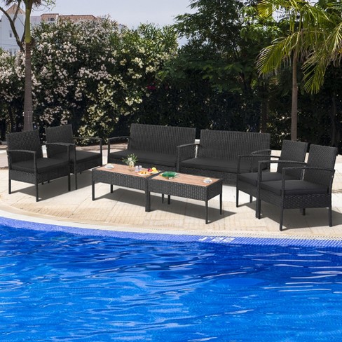 Costway 8PCS Rattan Patio Furniture Set Cushioned Sofa Chair