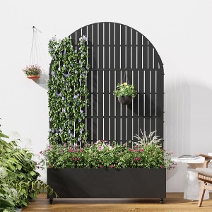 Wooakway 72"H Arch Metal Planter Box with Trellis Raised Garden Bed with Arbor Privacy Screen with Wheels - 1 of 4