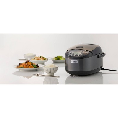5.5-Cup Black Stainless Steel Electric Rice Cooker with Steamer