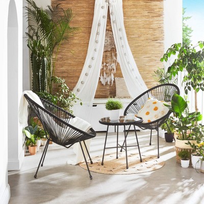 Modern Black Acapulco 3-Piece Outdoor Patio Set with Glass Table