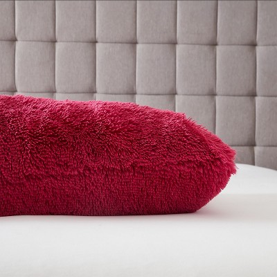 Hot Pink Plush Faux Fur Body Pillow with Removable Cover, 20" x 54"