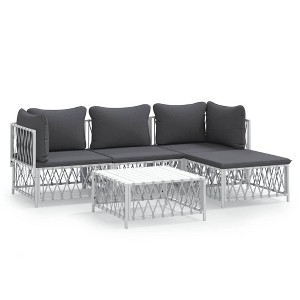 vidaXL 5-Piece Patio Lounge Set in White Steel with Cushions – Comfortable, Durable, and Modular Design for Personalized Outdoor Setting - 1 of 4