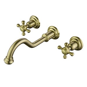 SUMERAIN 3 Hole Vessel Sink Faucet, Brushed Gold Wall Mount Classic Bathroom Sink Faucet with Valve - 1 of 4
