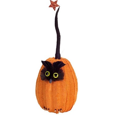 Melrose 15.5" Burlap Owl Pumpkin with Star Autumn Decoration - Orange/Black