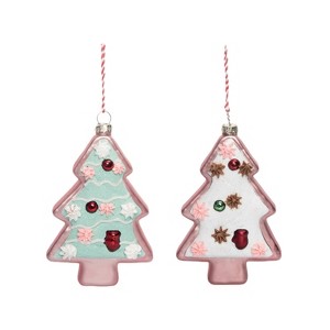 Transpac Glass Gingerbread Tree Ornament Set of 2 Christmas Home Decorations - 1 of 1