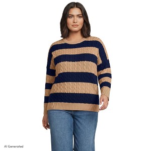 キャピタル　ネイティブ　ロンt ブラウン　3 Lands' End Women's Plus Size Drifter Classic Cable Sweater - 3X