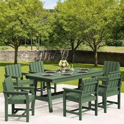 Hyleory HDPE Outdoor Dining Set, 7-Piece Patio Table and Chairs Set, Weather-Resistant Dining Furniture for Garden, Deck, or Patio