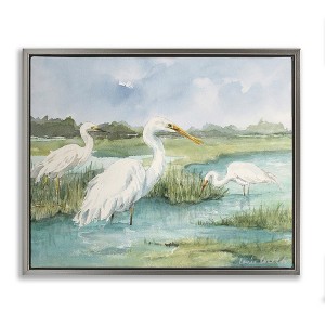Stupell Industries Wild Egrets in Marshland Black Framed Floater Canvas Wall Art - 1 of 4