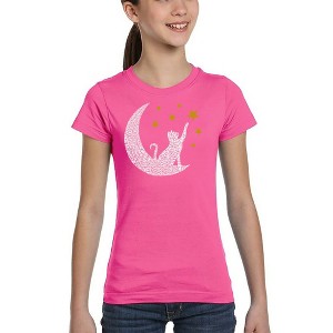 LA Pop Art Cat Moon - Girl's Word Art T-Shirt - 1 of 4