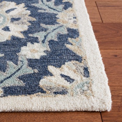 Gray and Blue Handmade Wool Floral 3' x 5' Area Rug