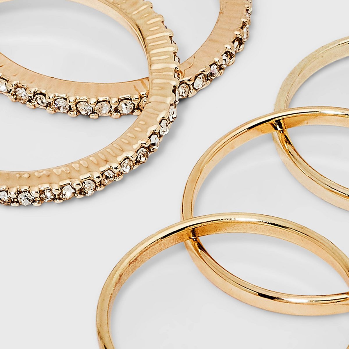 Pave Glass Clear Band Ring Set 5pc - A New Day™ Gold - thumbnail 2