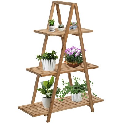 Vintiquewise Wooden 3 Tier Shelf With Rustic Farmhouse Design - Natural 