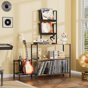 HDZNVF Vinyl Record Player Stand With Guitar Stand, Record Player Cabinet With Vinyl Storage Holds Up To 300+ Albums Brown - 1 of 4