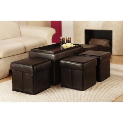 Manhattan Storage Bench w/4 Collapsible Ottomans Espresso - Breighton Home