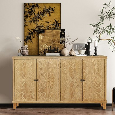 59'' Sideboard Buffet Cabinet with Carved 4 Doors,Vintage Wood Console for Dining Room,Entryway,Living Room-Baofuwish