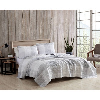 Gray and White Cotton King Reversible Quilt Set