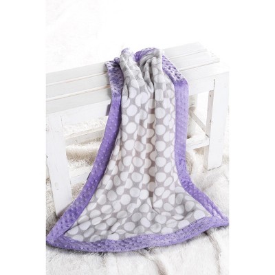 Bacati - Grey Dots with Solid Border Blanket (Grey Dots/Lilac Border)