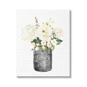 Stupell Industries White Flower Blossoms Laundry Jar Fancy Script Canvas Wall Art