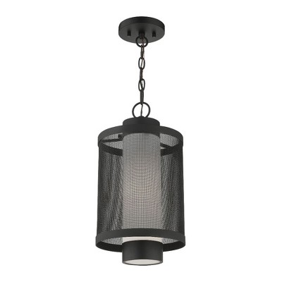Nottingham Sleek LED Pendant Lantern in Textured Black with Satin Opal Glass