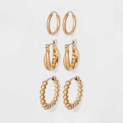 Bead and Twister Hoop Earrings - Universal Thread™ Gold