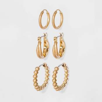 Bead and Twister Hoop Earring Set 3pc - Universal Thread™ Gold