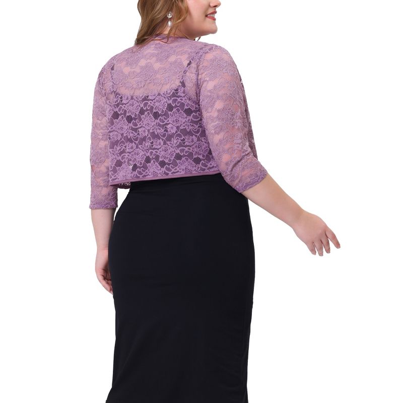 Agnes Orinda Women's Plus Size Sheer Shrug Cardigan 3/4 Sleeves Floral Lace Crop Shrugs, 4 of 7