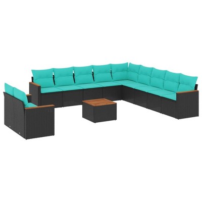 vidaXL Patio Sofa Set Black, Blue - Black and Blue With Table