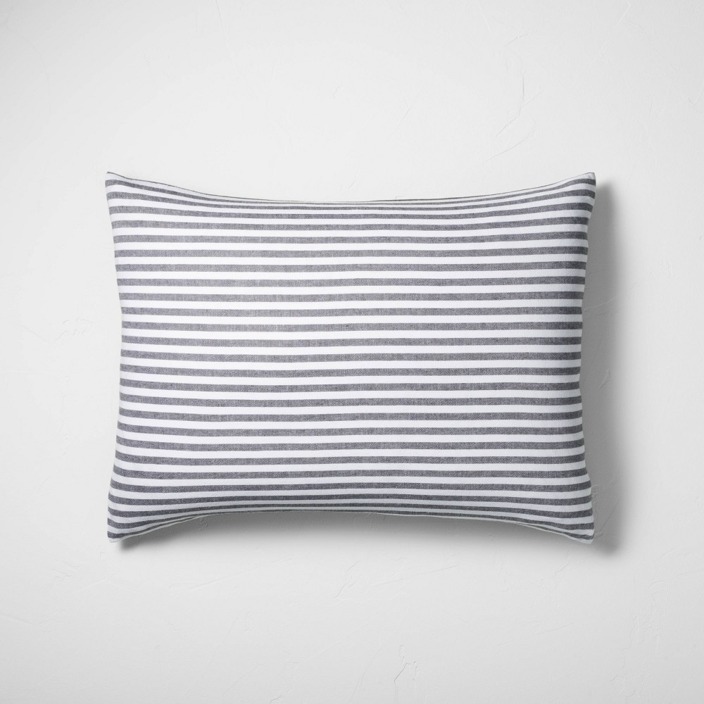 Photos - Pillowcase Standard Heavyweight Linen Blend Stripe Pillow Sham Dark Gray - Casaluna™