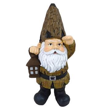 16" Magnesium Oxide Indoor/Outdoor Garden Gnome with Lantern Statue Brown - Alpine Corporation