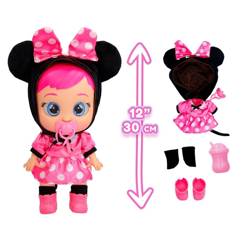 Cry Babies Disney Nurturing Baby Doll Inspired by Minnie Mouse, Dressed Up in The Iconic Pink Dress and Cries Real Tears with Pink Hair, 4 of 9