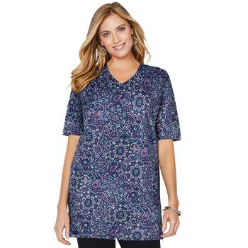 Catherines Women's Plus Size Easy Fit Short Sleeve V-Neck Tunic