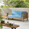 Christopher Knight Home Oana Outdoor Acacia Wood Right Arm Loveseat and Coffee Table Set with Cushion - 2 of 4